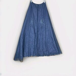 Express Skirt Womens 3/4 Blue Tulle Maxi Formal Mesh Sequin Lined Evening A Line